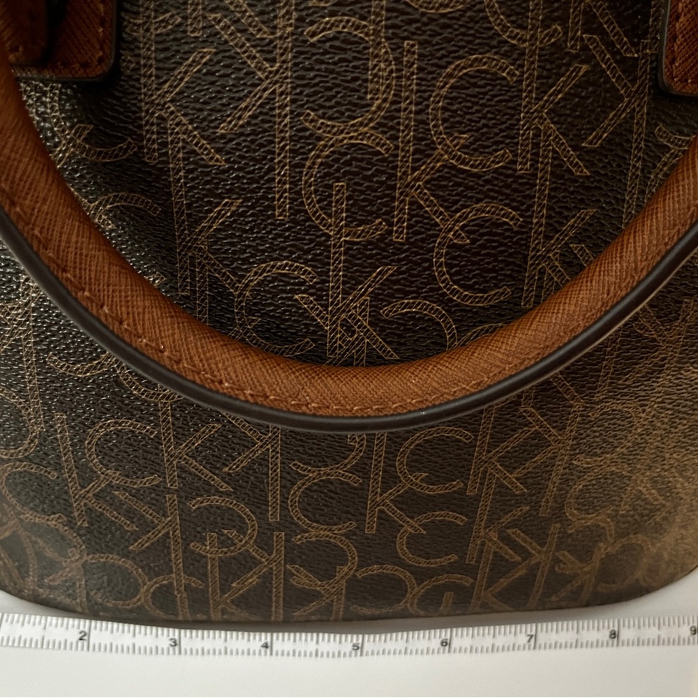 Calvin Klein Brown Monogram Tote with Gold Hardware 10” x 9” x 6”. - Picture 2 of 12